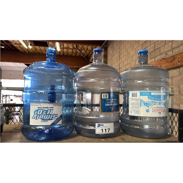 (3) ASSORTED EMPTY WATER COOLER JUGS