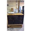 Image 1 : WOOD 2-DOOR, 2-DRAWER VANITY W/ PEDESTAL SINK & POWER STRIP