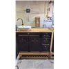 Image 1 : WOOD 2-DOOR, 2-DRAWER VANITY W/ PEDESTAL SINK & POWER STRIP
