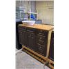 Image 2 : WOOD 2-DOOR, 2-DRAWER VANITY W/ PEDESTAL SINK & POWER STRIP