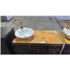 Image 3 : WOOD 2-DOOR, 2-DRAWER VANITY W/ PEDESTAL SINK & POWER STRIP