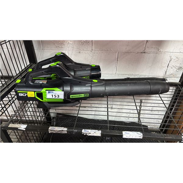 (2) GREENWORKS PRO CORDLESS BLOWERS *NO BATTERIES/NO CHARGERS/WORKING CONDITION UNKNOWN/MAY BE*