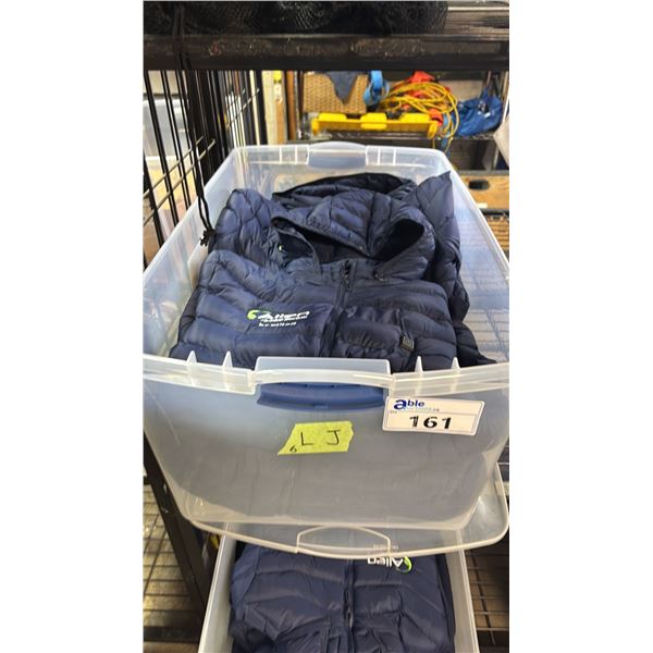 TOTE OF NEW JACKETS WITH "ALIEN E-BIKE RENTALS" LOGOS