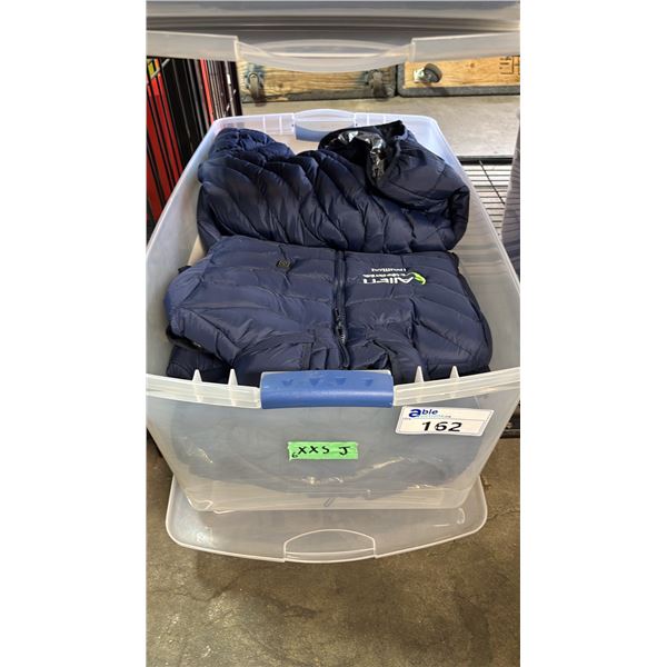 TOTE OF NEW JACKETS WITH "ALIEN E-BIKE RENTALS" LOGOS