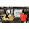 Image 1 : SHELF OF ASSORTED ITEMS INCLUDING; 3-PRONG FLAT PLUG POWER CORDS, FUEL CAN & OVE MIA LED FLUSH