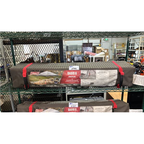 COLEMAN OASIS II EAVED SHELTER 13' X 13' X 9.5' (UNKNOWN CONDITION, MAY BE MISSING PARTS & PIECES)