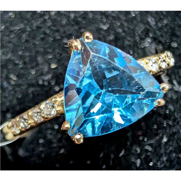 10K(1.8G), BLUE TOPAZ (1CT), DIAMOND (0.06CT) RING, SIZE 7, SUGGESTED RETAIL VALUE $2400