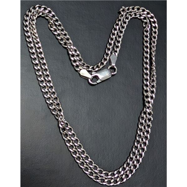 SILVER(4.42g), RHODIUM PLATED CUBE LINK CHAIN 20"