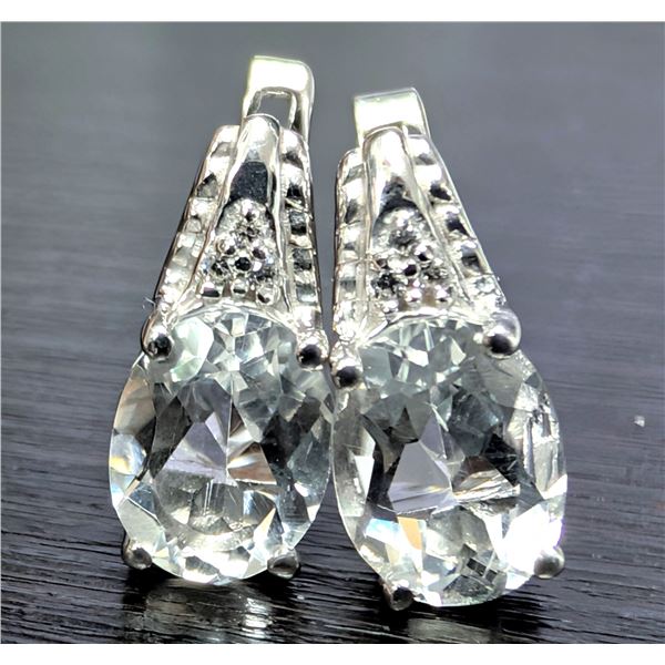 SILVER(3.5G), WHITE TOPAZ (3CT) EARRING, SUGGESTED RETAIL VALUE $260