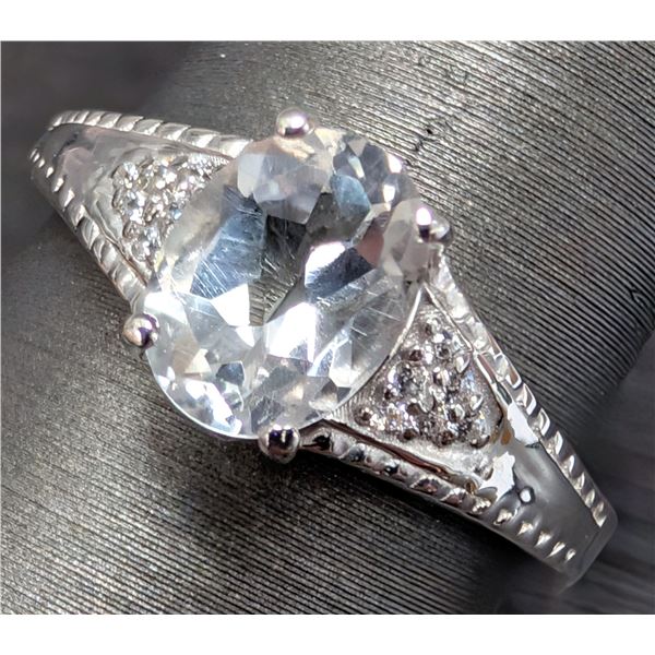 SILVER(3.71G), WHITE TOPAZ (1.5CT) RING, SUGGESTED RETAIL VALUE $260