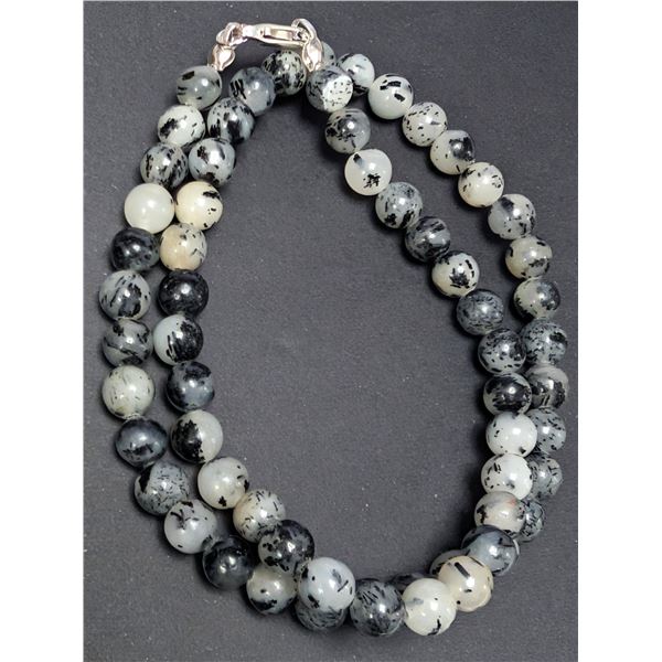 ZEBRA JASPER 6MM SILVER NECKLACE 16''