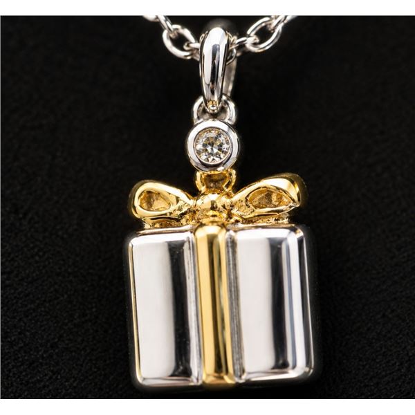SILVER(4.3G),  NATURAL DIAMOND (0.01CT) NECKLACE 15"