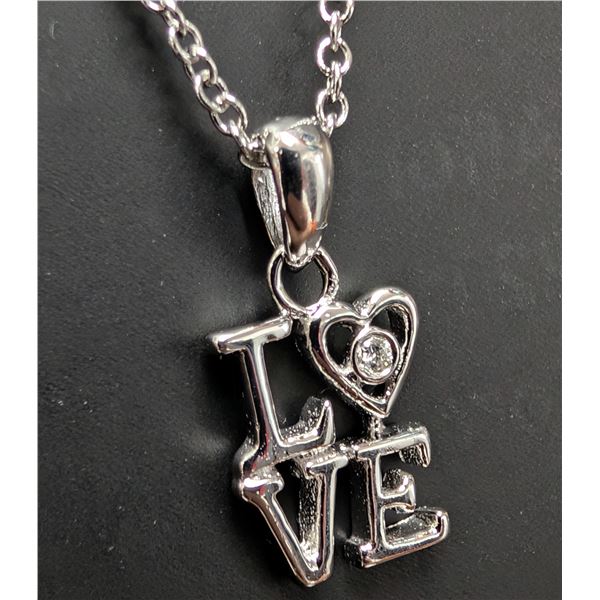 SILVER(2.39G),  NATURAL DIAMOND (0.01CT) NECKLACE 15"