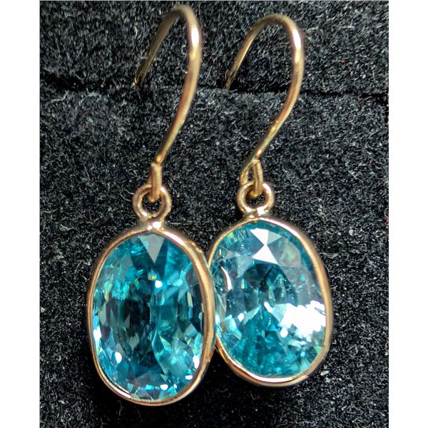 10K(1.25G), BLUE ZIRCON(4.8CT) EARRING, SUGGESTED RETAIL VALUE $1600