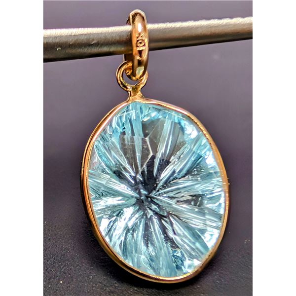 10K(1.3G), CARVED BLUE TOPAZ(6.2CT) PENDANT, SUGGESTED RETAIL VALUE $1000