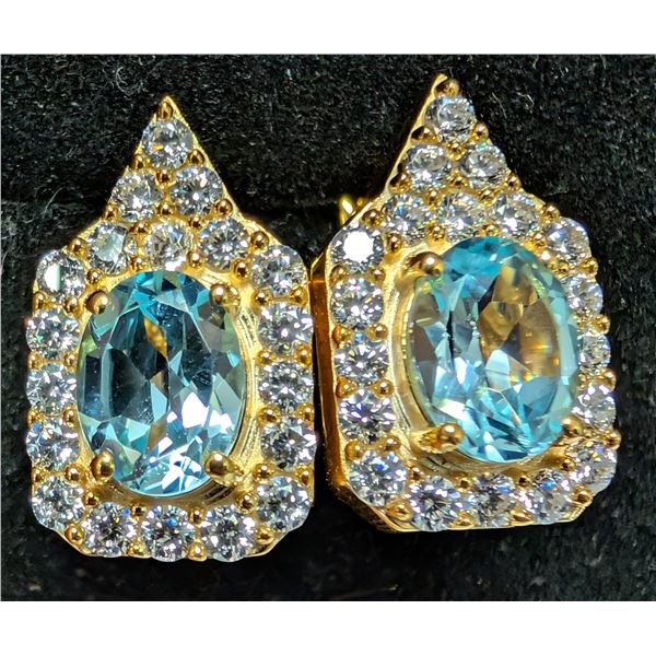 SILVER(5.83G), BLUE TOPAZ(3CT) EARRING, SUGGESTED RETAIL VALUE $480