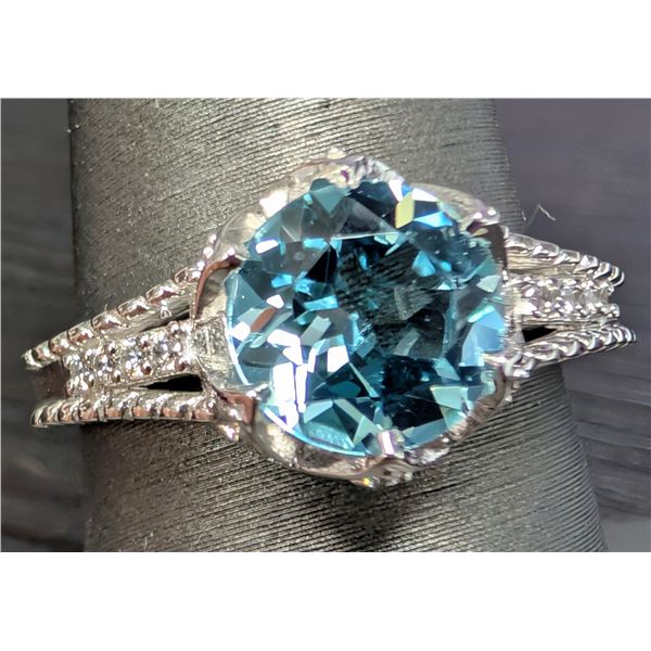 SILVER(4.29G), BLUE TOPAZ(2CT) RING, SUGGESTED RETAIL VALUE $320