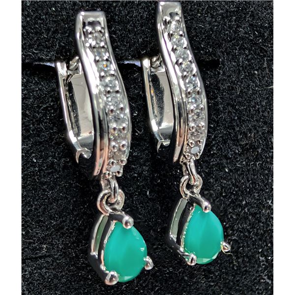 SILVER(3.77G), GREEN ONYX(1CT) EARRING, SUGGESTED RETAIL VALUE $300
