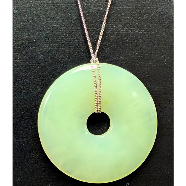 SILVER(APP 15G), JADE NECKLACE 16-22"(RANDOM SILVER CHAIN), SUGGESTED RETAIL VALUE $240