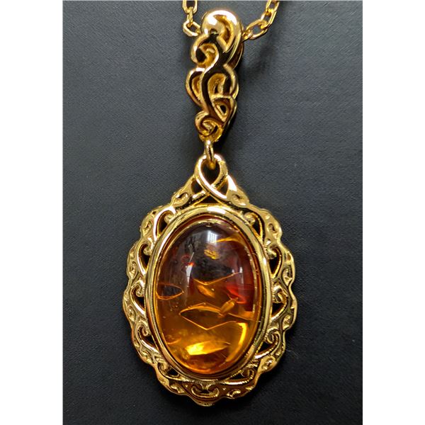 SILVER(5.15G), AMBER NECKLACE 16-18"