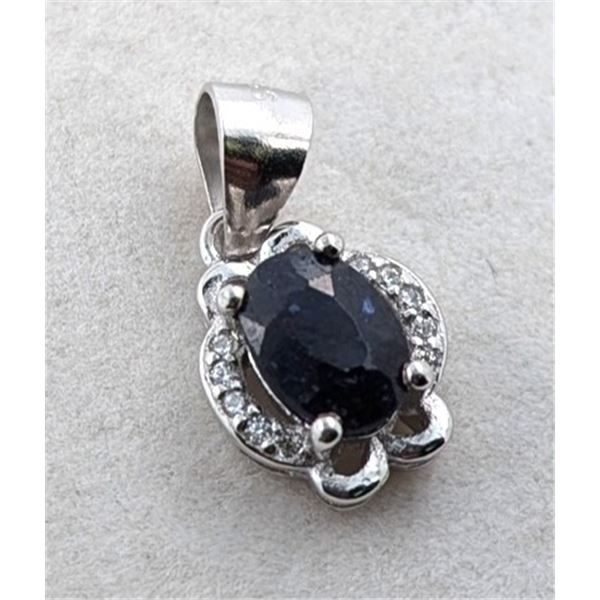 1.3 CT CERTIFIED SILVER SAPPHIRE GEMSTONE PENDANT ($1,078 APPRAISAL): *APPRAISAL NOT GUARANTEED*