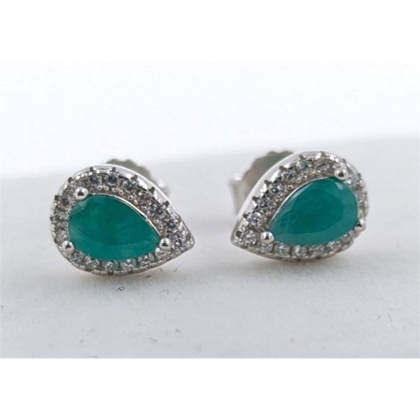 2.4 CT CERTIFIED SILVER EMERALD GEMSTONE EARRINGS ($1,376 APPRAISAL): *APPRAISAL NOT GUARANTEED*