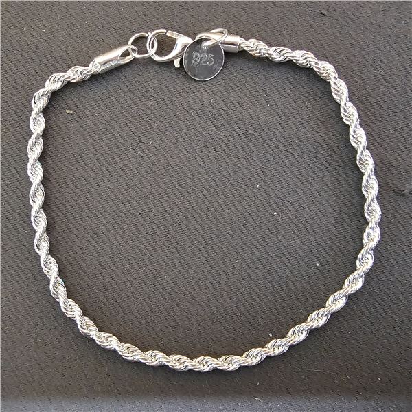 *NEW* .925 SILVER 3MM TWISTED ROPE BRACELET: 8.5" LONG
