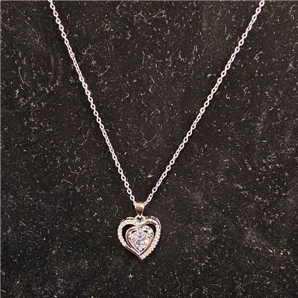 *NEW* .925 SILVER 1CT SIMULATED DIAMOND (CZ) HEART HALO NECKLACE: 16" - 18" LONG