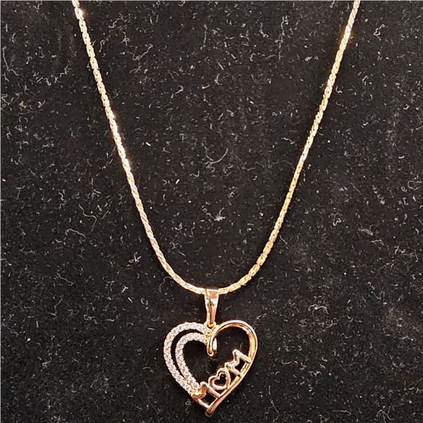 *NEW* 18K GOLD PLATED 25MM SIMULATED DIAMOND (CZ) MOM HEART NECKLACE: 19" LONG