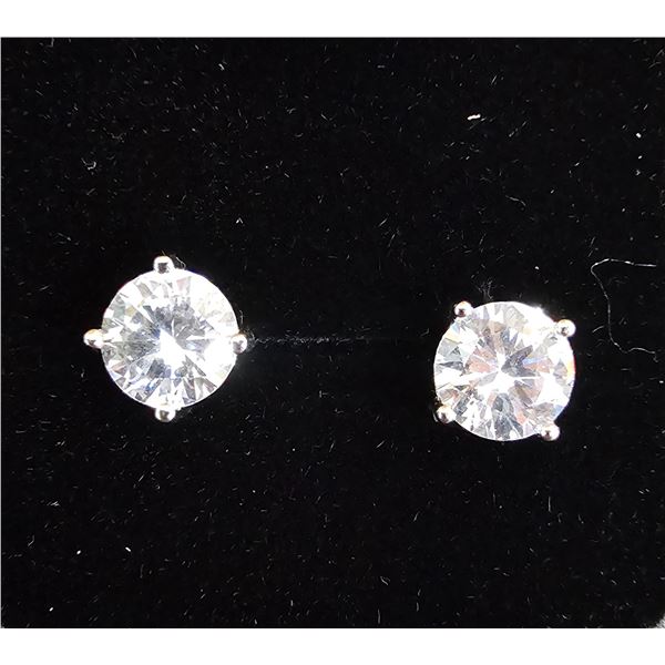 *NEW* .925 SILVER SIMULATED DIAMOND (CZ) STUD EARRINGS: 2 CT EACH EARRING