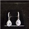 Image 1 : *NEW* .925 SILVER PEAR CUT SIMULATED DIAMOND (CZ) DANGLE HALO EARRINGS; 2 CT EACH EARRING