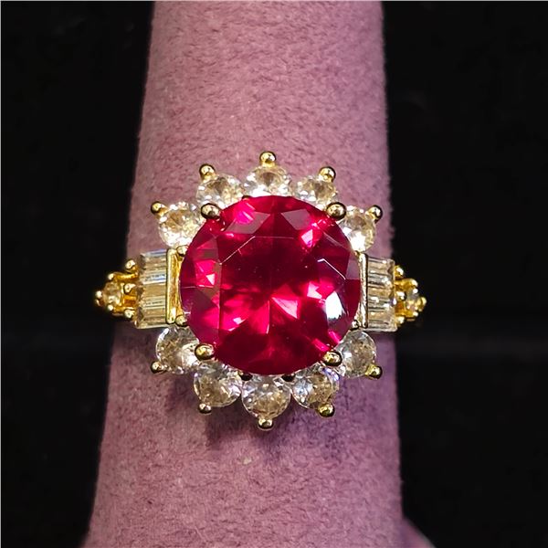 5 CT RED MOISSANITE LAB RING: SIZE 7.75