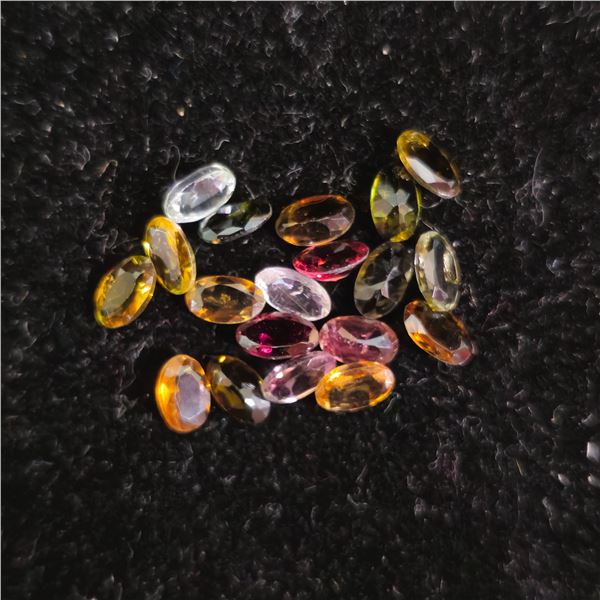 4.67CTW OVAL CUT NATURAL UNHEATED MULTI-COLOUR TOURMALINE GEMSTONES: 15PCS, 6.5MM X 3MM