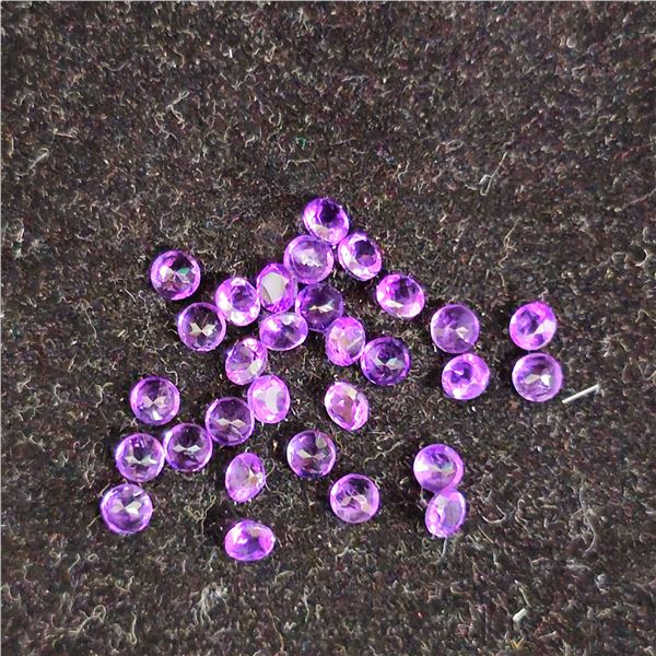 4.67CTW ROUND CUT NATURAL TOP PURPLE URUGUAY AMATHYST GEMSTONES: 30PCS, 3.4MM