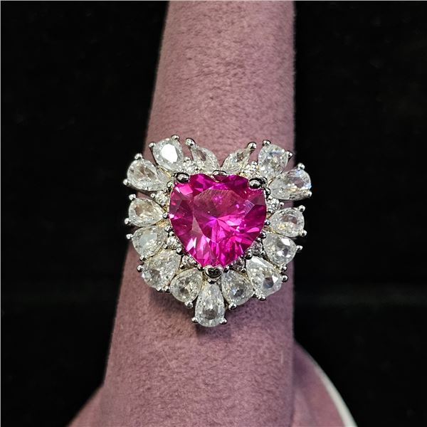PINK HEART SHAPED MOISSANITE LAB RING: SIZE 7.75