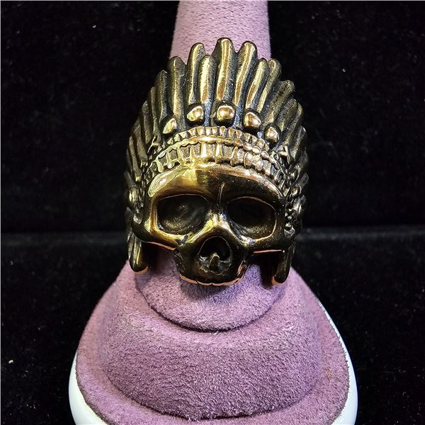 BRASS SKULL BIKER RING: SIZE 13