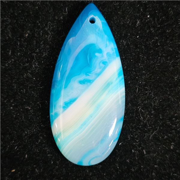 BLUE & WHITE STRIPED AGATE TEARDROP PENDANT BEAD: 48MM X 22MM X 6MM