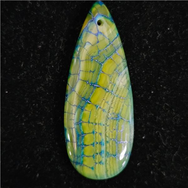 YELLOW/BLUE DRAGON VEIN AGATE TEARDROP PENDANT BEAD: 50MM X 20MM X 6MM
