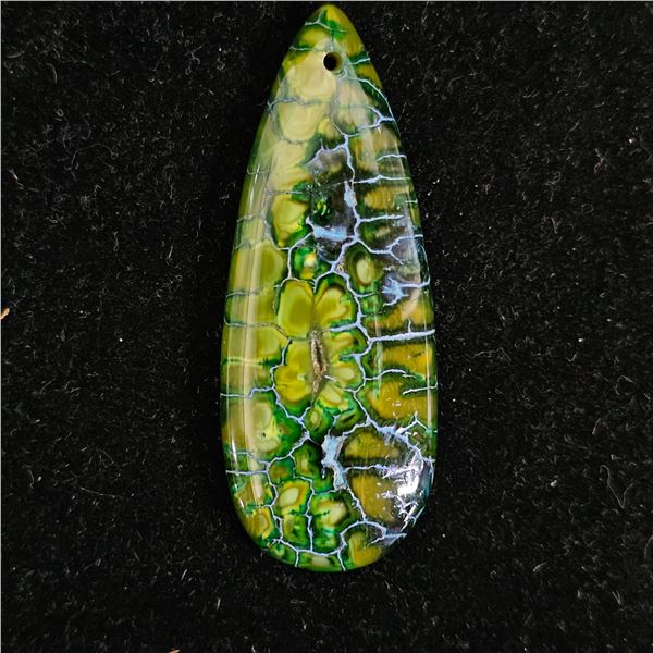 GREEN FIRE DRAGON VEIN AGATE TEARDROP PENDANT BEAD: 50MM X 20MM X 6MM