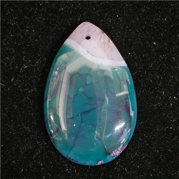 PURPLE & GREEN DRUZY GEODE AGATE TEARDROP PENDANT BEAD: 50MM X 32MM 8MM