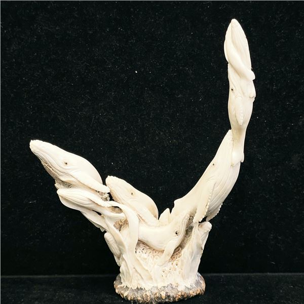 CARVED ANTLER SCULPTURE OF A HUMPBACK WHALE POD