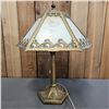 Image 1 : HEAVY 1920S SLAG GLASS 6-PANEL LAMP *WORKING/PUSH-THROUGH SWITCH IS CHIPPED ON ONE SIDE*