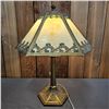 Image 3 : HEAVY 1920S SLAG GLASS 6-PANEL LAMP *WORKING/PUSH-THROUGH SWITCH IS CHIPPED ON ONE SIDE*