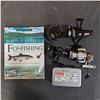 Image 1 : ASSORTED FISHING REELS, FISHING FLY STORAGE BOX (EMPTY) & FLY FISHING BOOK