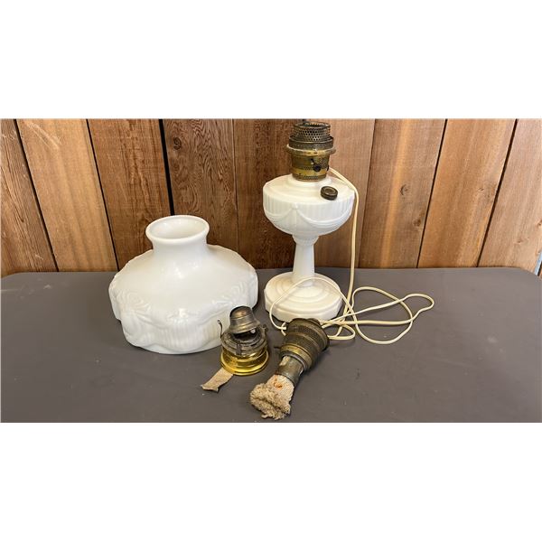 VINTAGE MILK GLASS ELECTRIC HURRICANE LAMP *CONVERTED FROM KEROSENE/CAN BE CONVERTED BACK/NO CAGE*