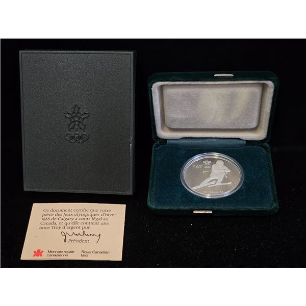 1 OZ. .925 SILVER 1988 CANADA WINTER OLYMPIC GAMES NORDIC SKIING $20 COIN