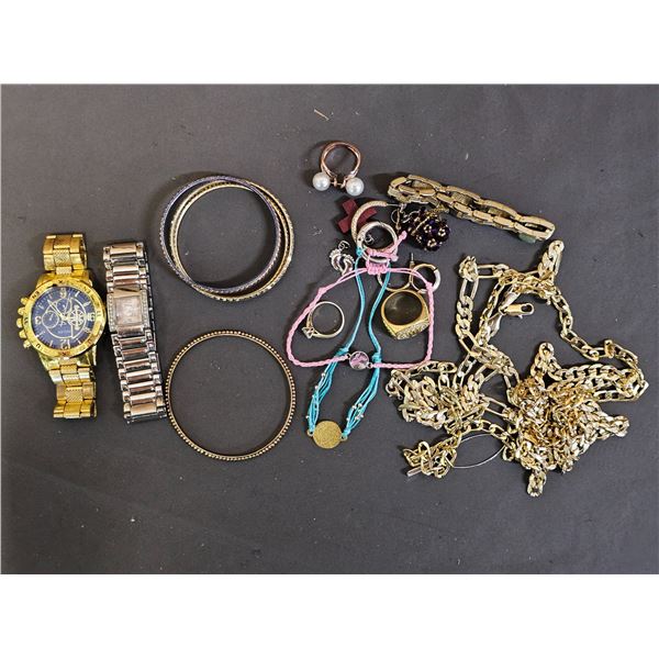 BOX OF ASSORTED WATCHES & FASHION JEWELRY