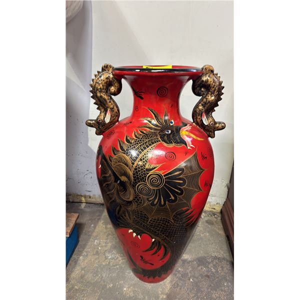LARGE CHINESE DRAGON MOTIF PAINTED PLANTER POT 33"