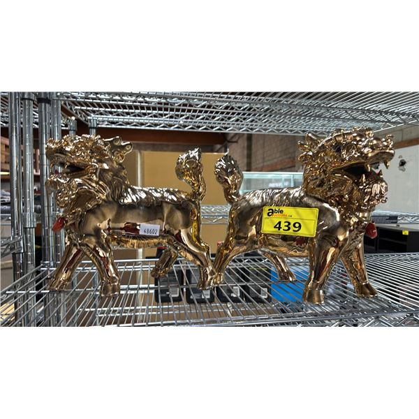 PAIR OF GOLD PAINTED FU DOG FIGURES