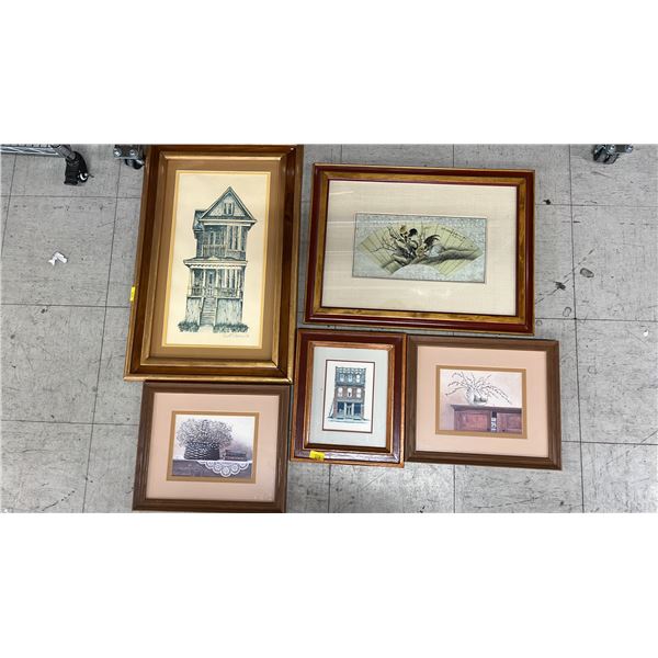 SHELF OF ASSORTED FRAMED ART